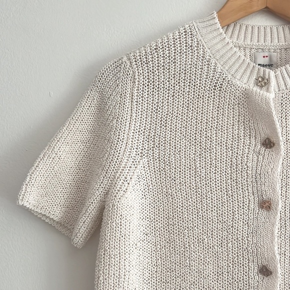 NWOT Anthropologie Maeve Short-Sleeve Button-Front Cardigan Ivory White - Picture 11 of 16